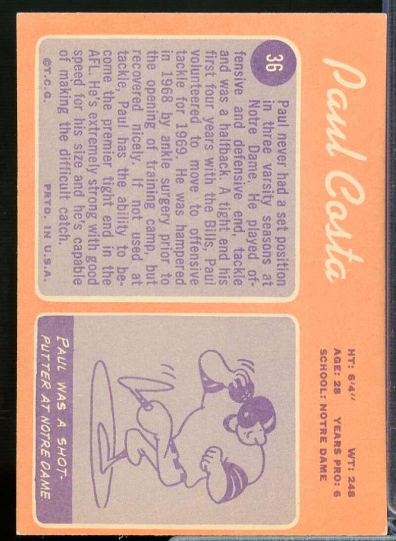 Paul Costa Card 1970 Topps #36  Image 2