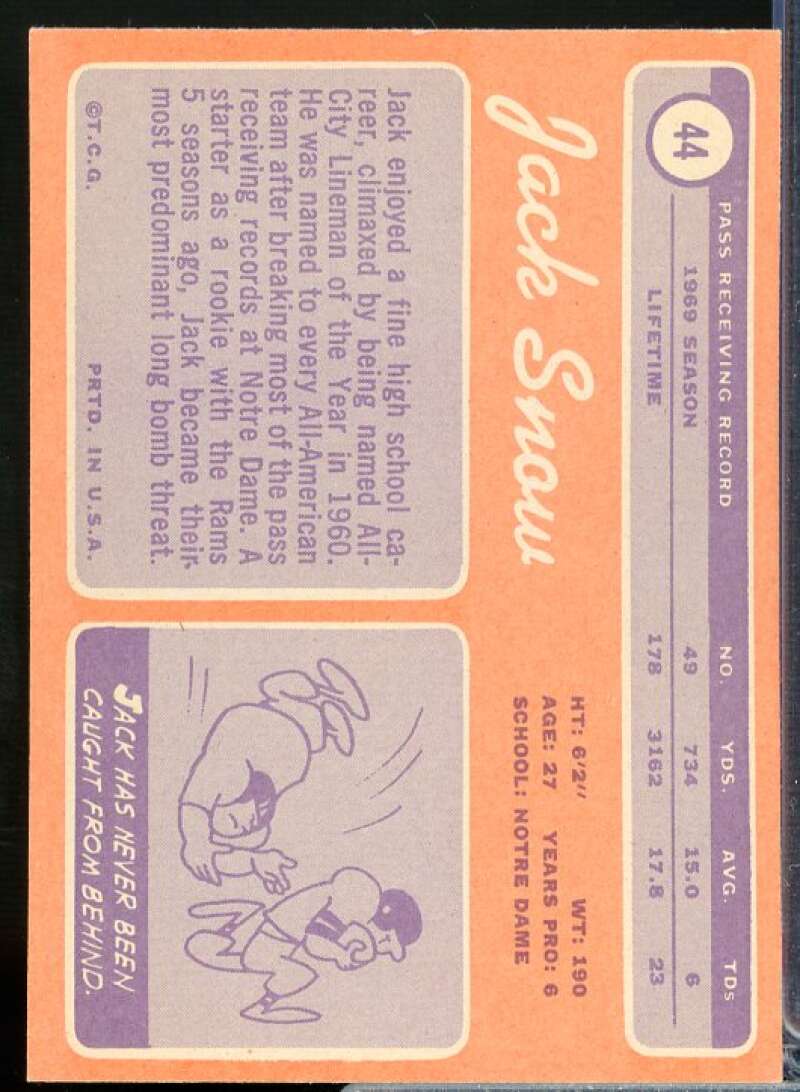 Jack Snow Card 1970 Topps #44  Image 2
