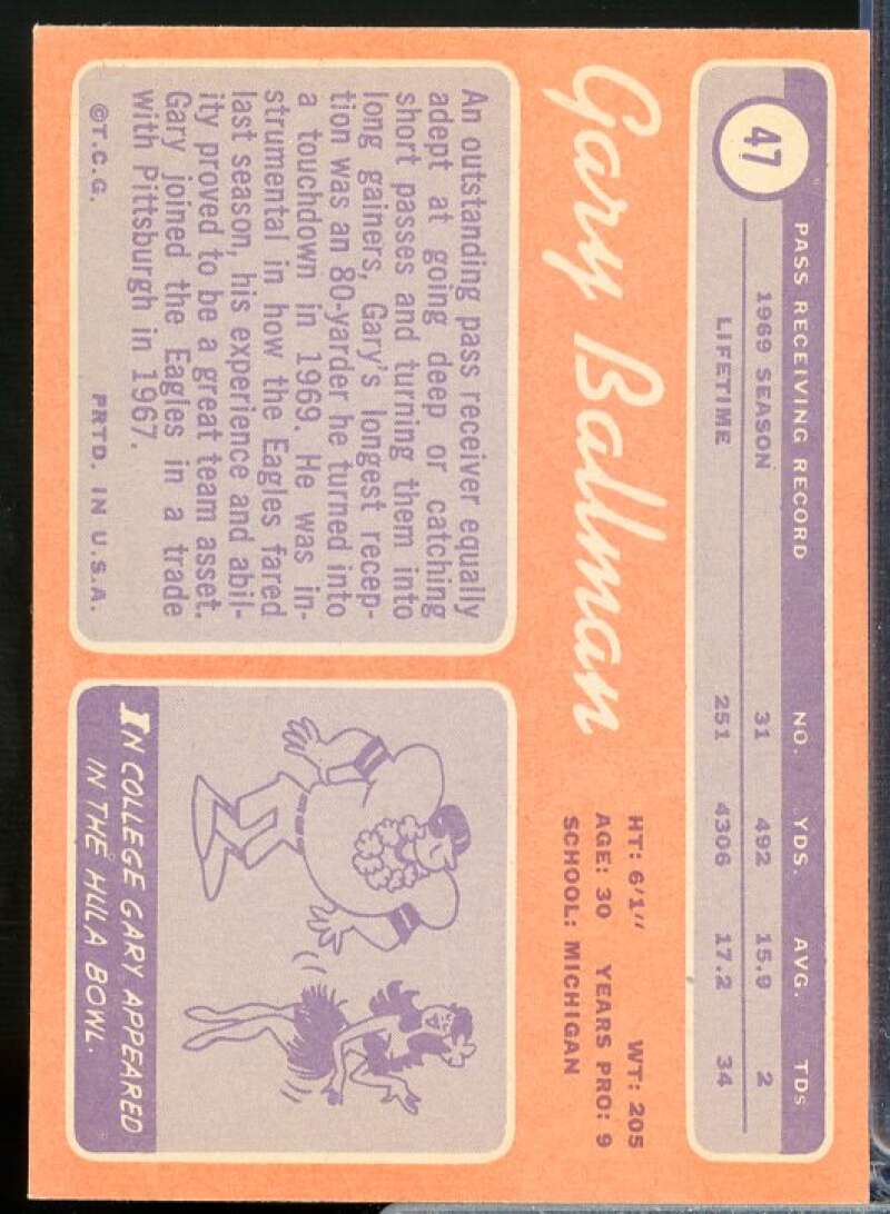 Gary Ballman Card 1970 Topps #47  Image 2