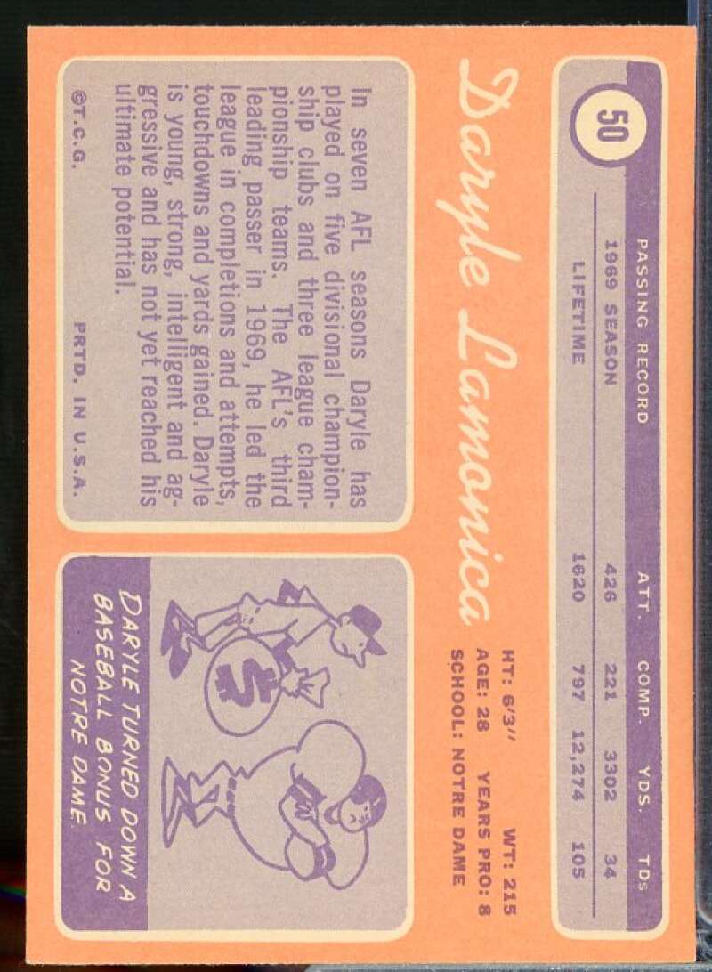 Daryle Lamonica Card 1970 Topps #50  Image 2