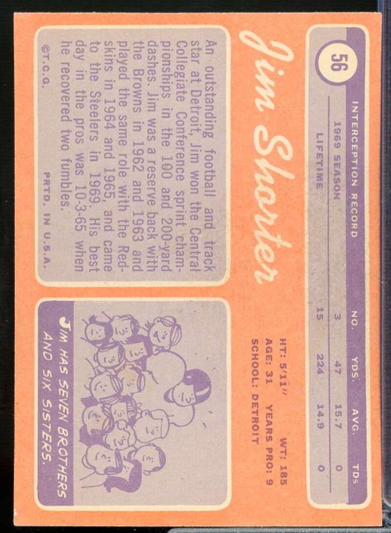 Jim Shorter Card 1970 Topps #56  Image 2