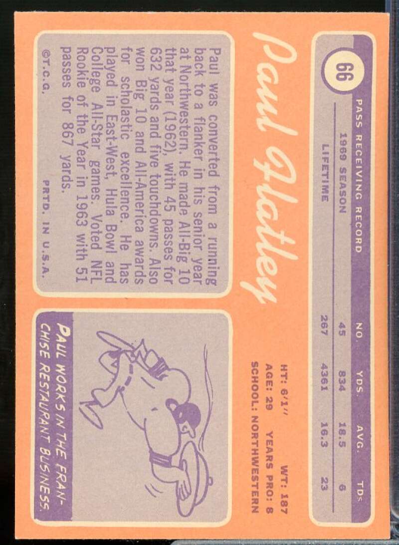 Paul Flatley Card 1970 Topps #66  Image 2
