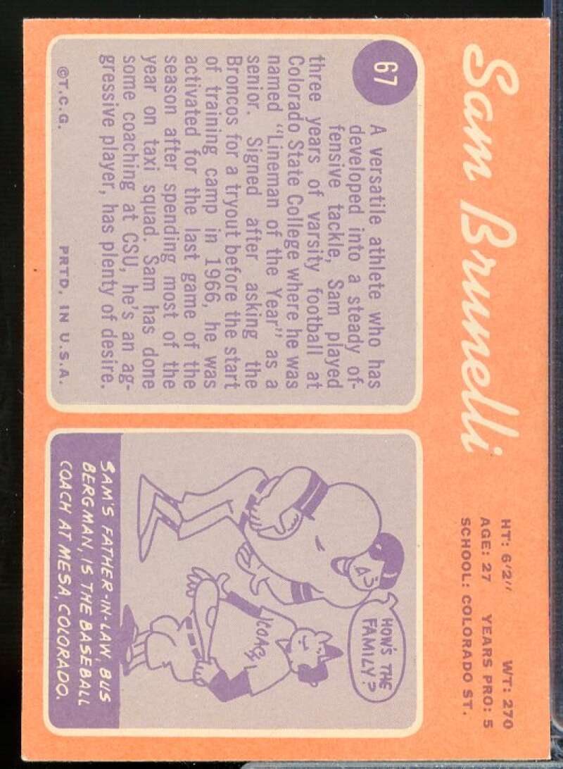 Sam Brunelli Rookie Card 1970 Topps #67  Image 2