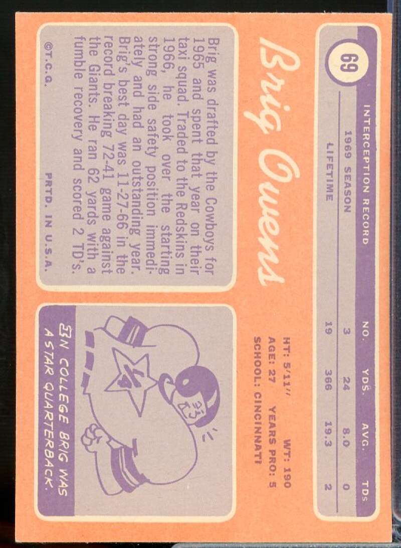Brig Owens Card 1970 Topps #69  Image 2