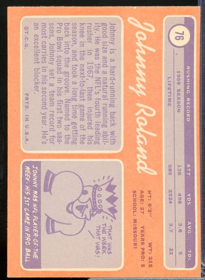 Johnny Roland Card 1970 Topps #76  Image 2
