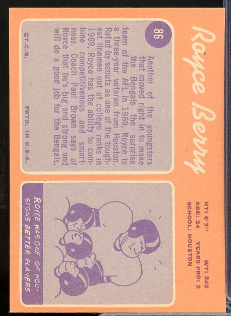 Royce Berry Rookie Card 1970 Topps #86  Image 2