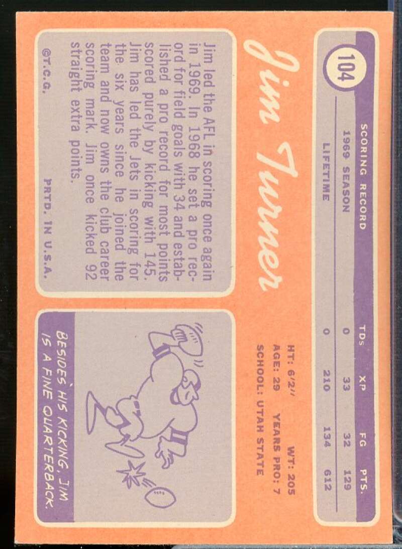 Jim Turner Card 1970 Topps #104  Image 2