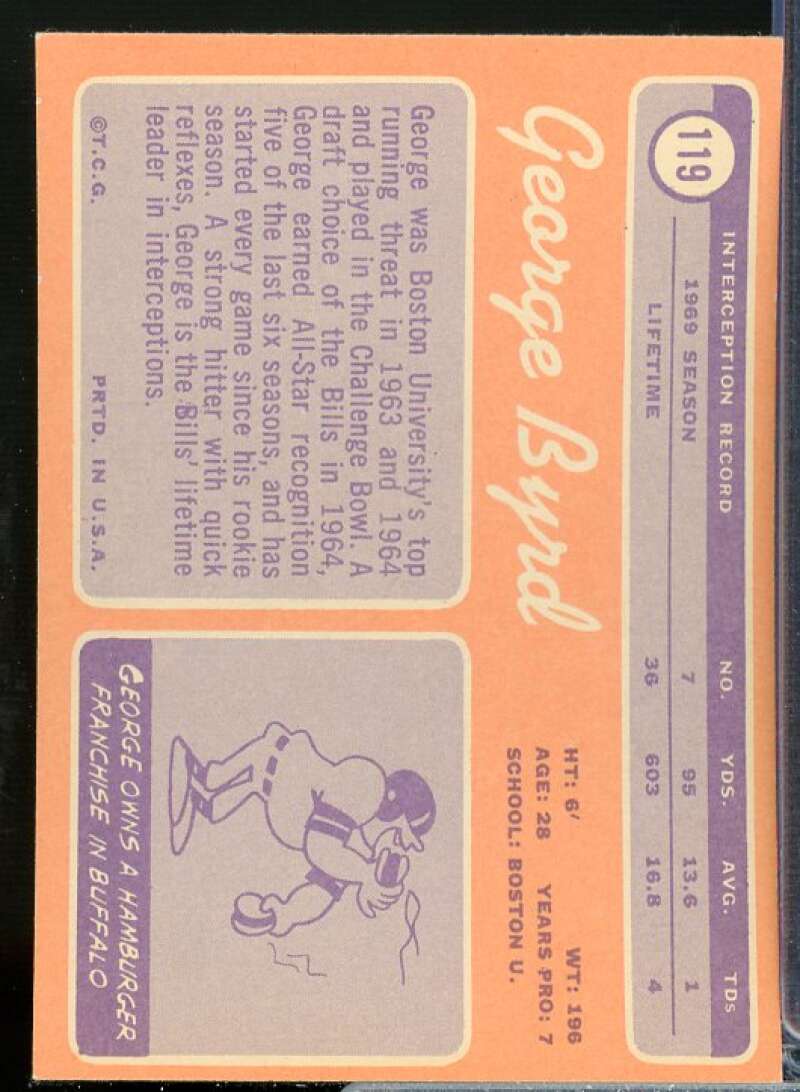 George Butch Byrd Card 1970 Topps #119  Image 2