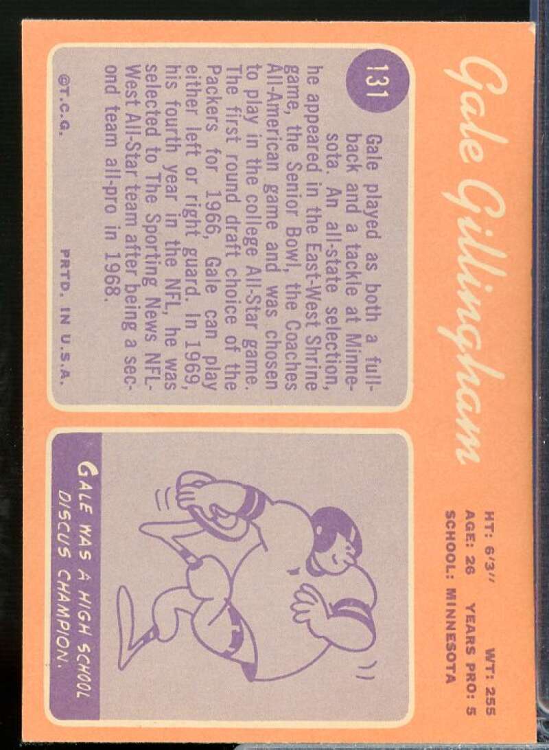 Gale Gillingham Rookie Card 1970 Topps #131  Image 2