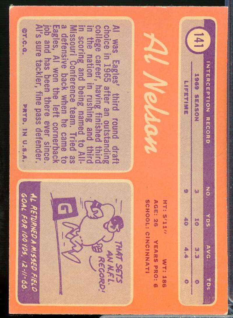Al Nelson Rookie Card 1970 Topps #141  Image 2
