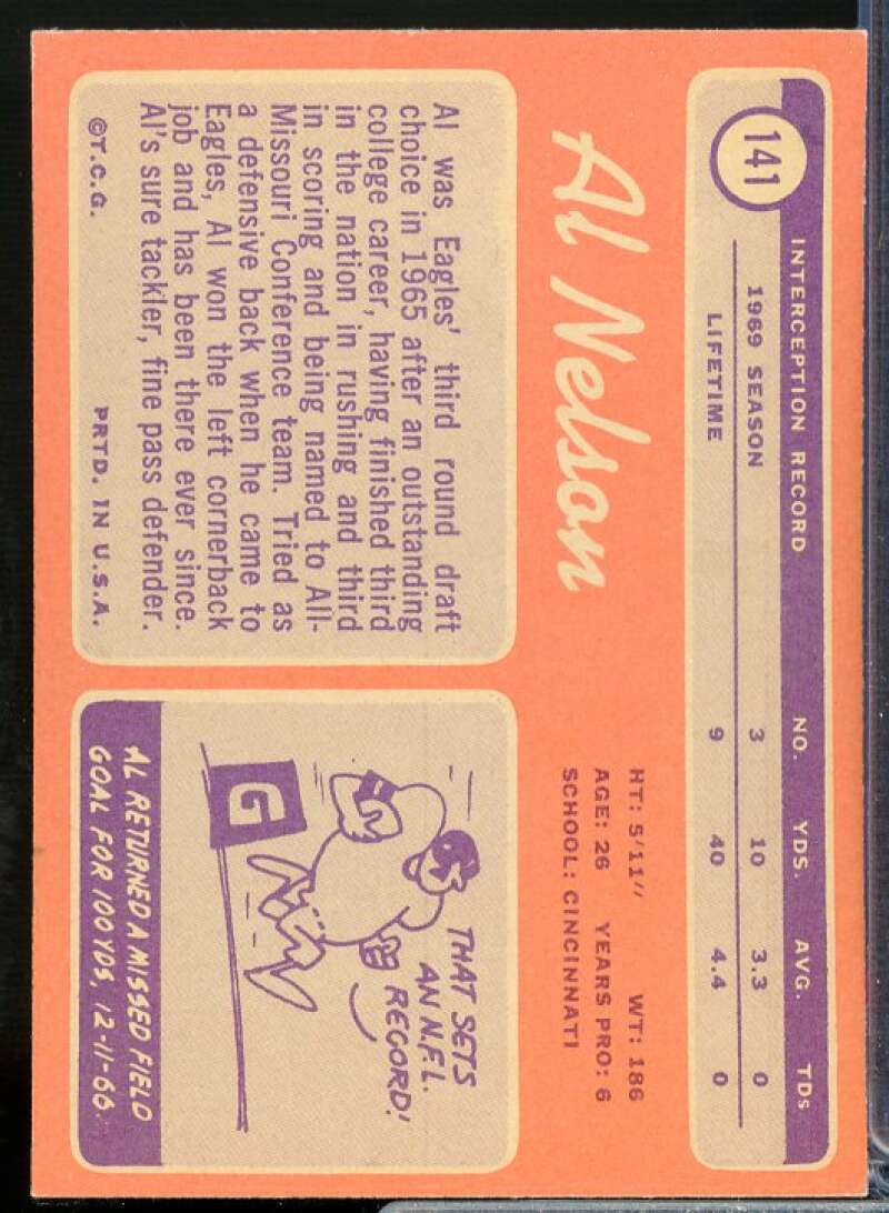 Al Nelson Rookie Card 1970 Topps #141  Image 2