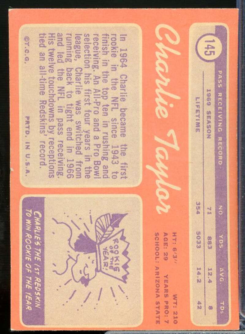 Charley Taylor Card 1970 Topps #145  Image 2