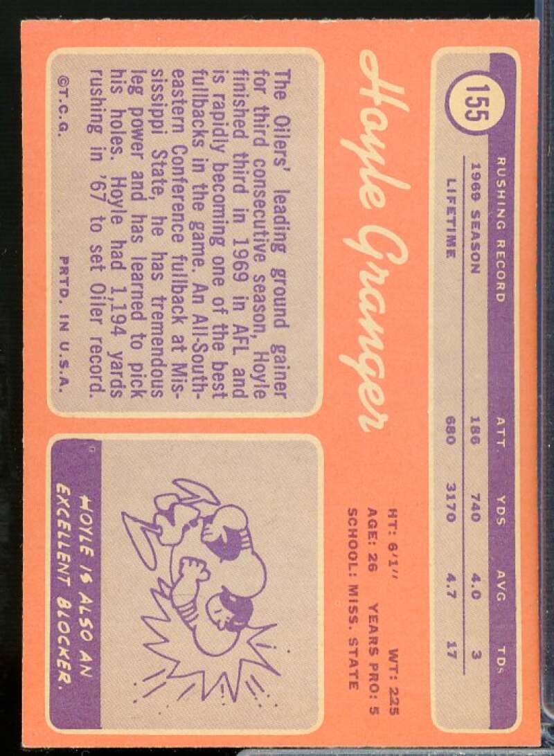 Hoyle Granger Rookie Card 1970 Topps #155  Image 2