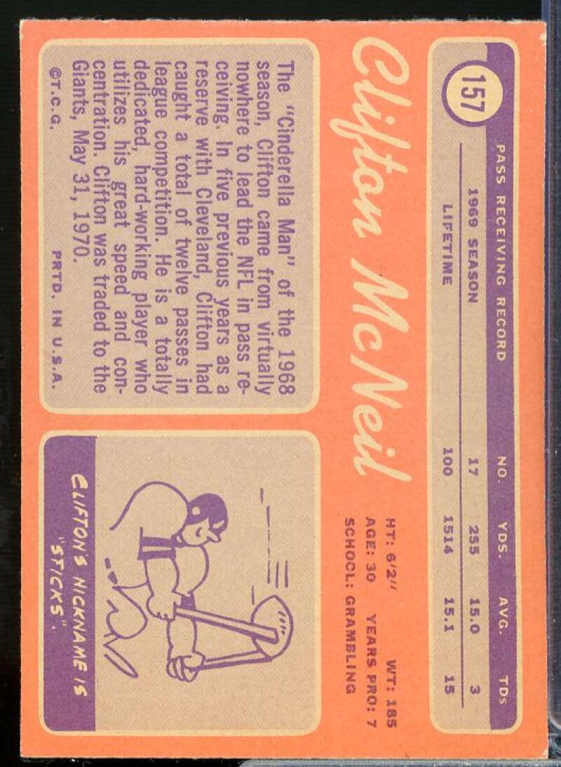 Clifton McNeil Card 1970 Topps #157  Image 2