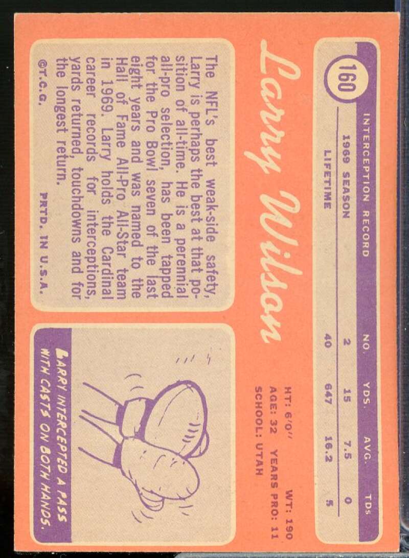 Larry Wilson Card 1970 Topps #160  Image 2