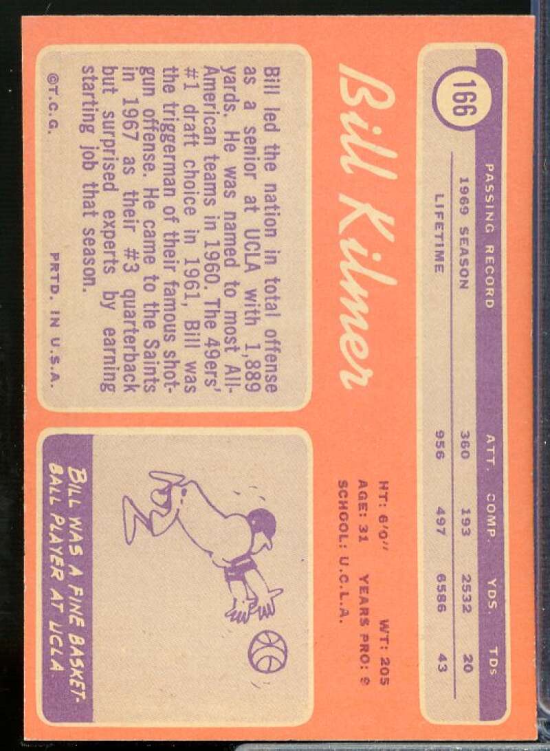 Billy Kilmer Card 1970 Topps #166  Image 2