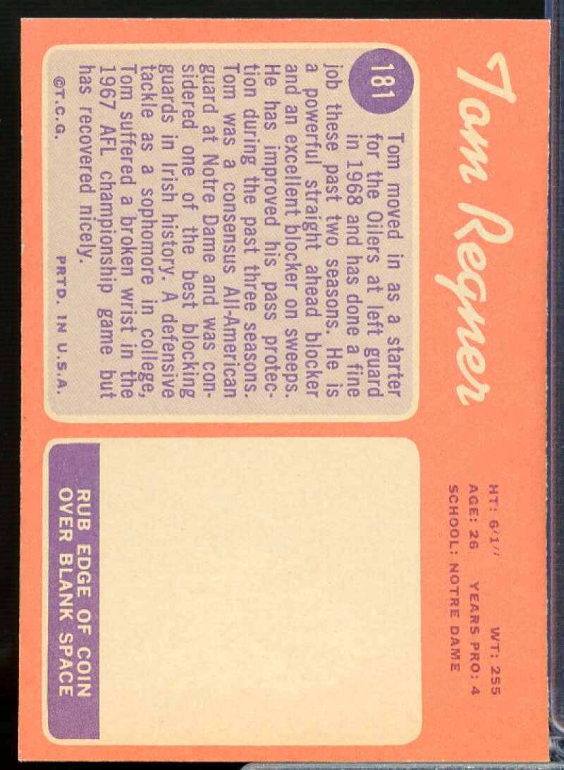 Tom Regner Rookie Card 1970 Topps #181  Image 2