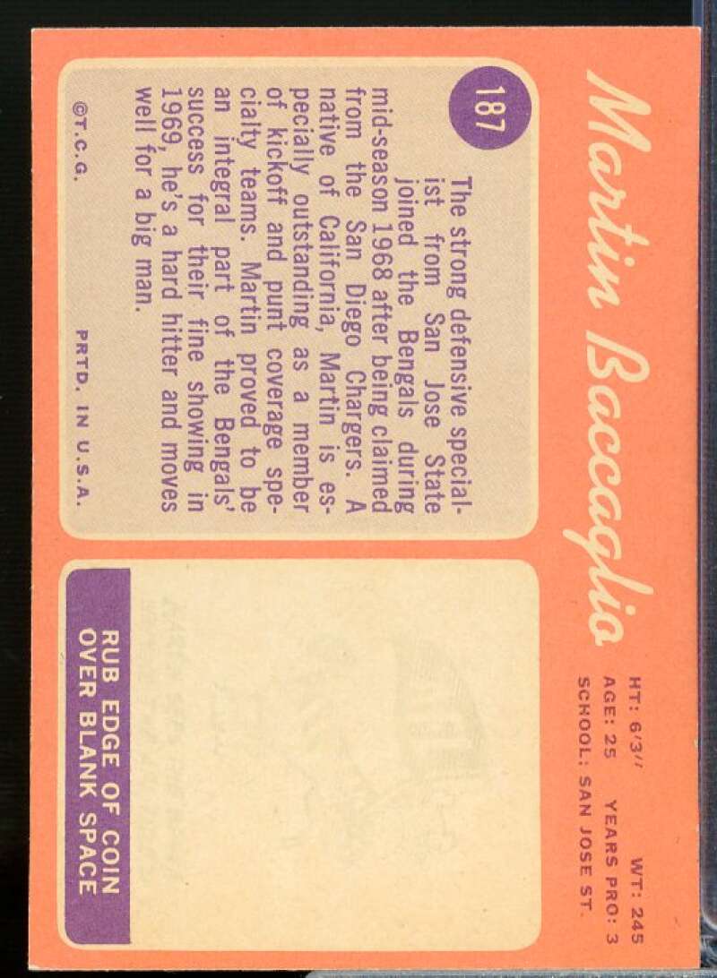Martin Baccaglio Rookie Card 1970 Topps #187  Image 2