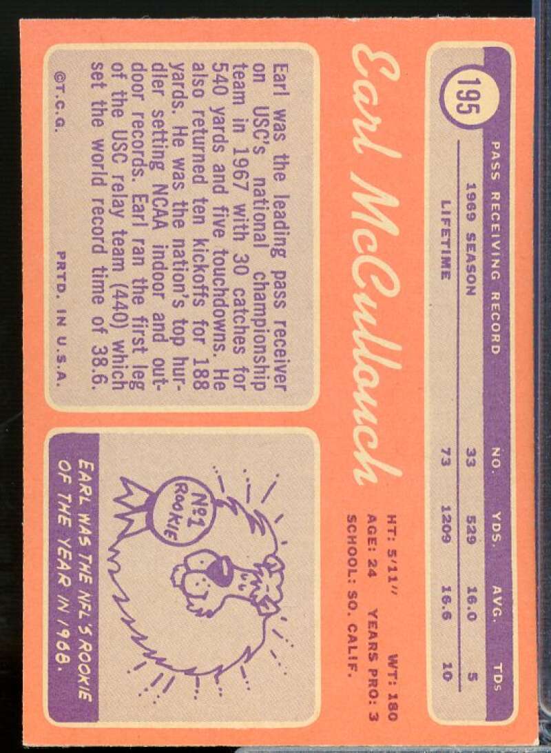 Earl McCullouch Rookie Card 1970 Topps #195  Image 2