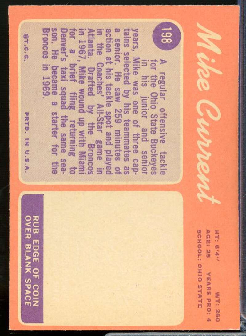 Mike Current Rookie Card 1970 Topps #198  Image 2