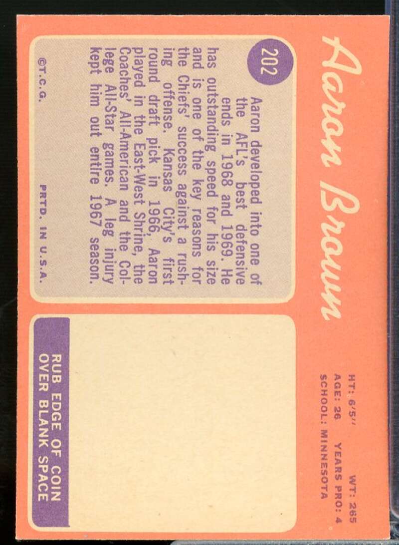 Aaron Brown Rookie Card 1970 Topps #202  Image 2