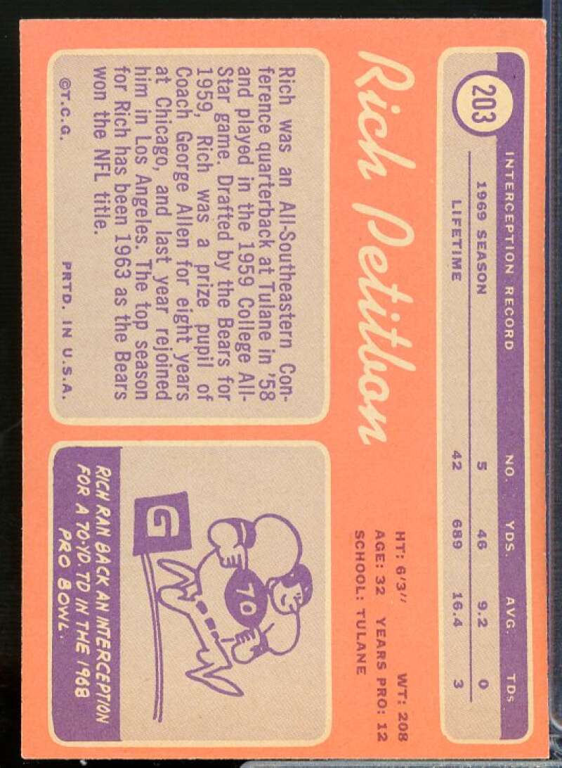 Richie Petitbon Card 1970 Topps #203  Image 2