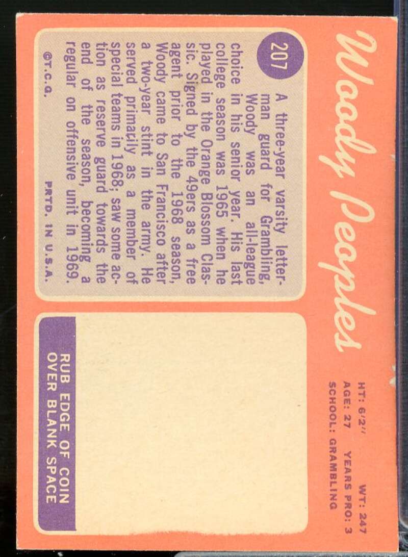 Woody Peoples Rookie Card 1970 Topps #207  Image 2