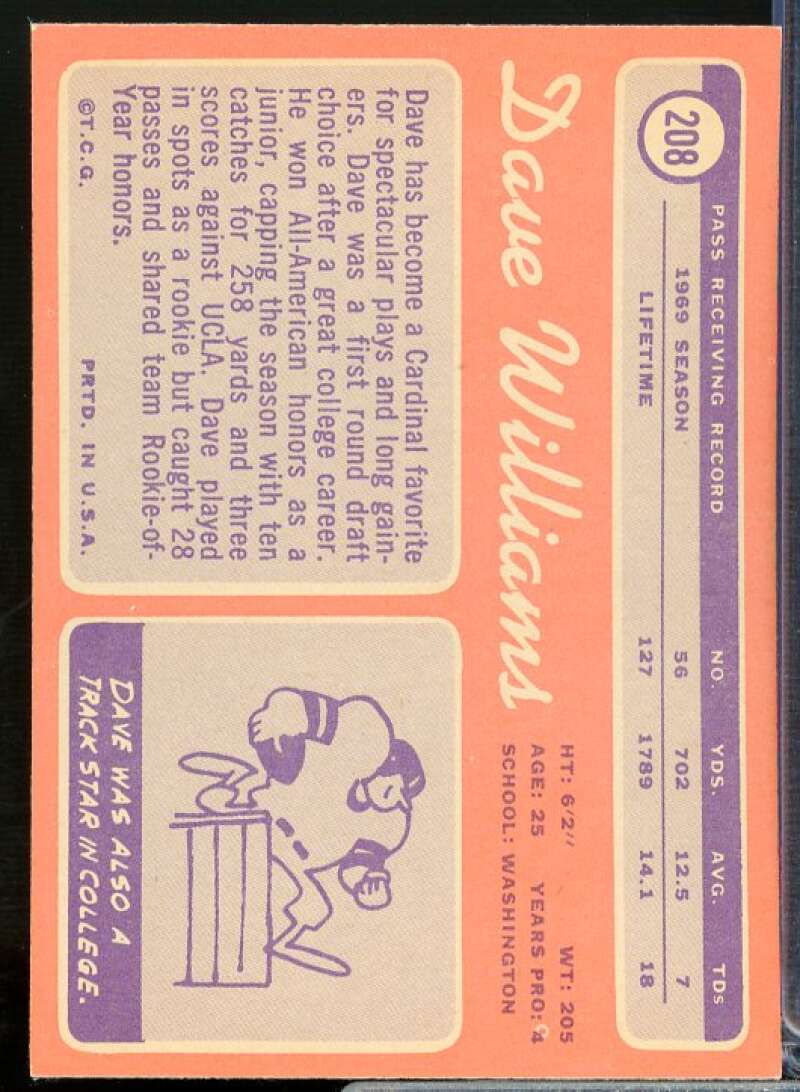 Dave Williams Card 1970 Topps #208  Image 2
