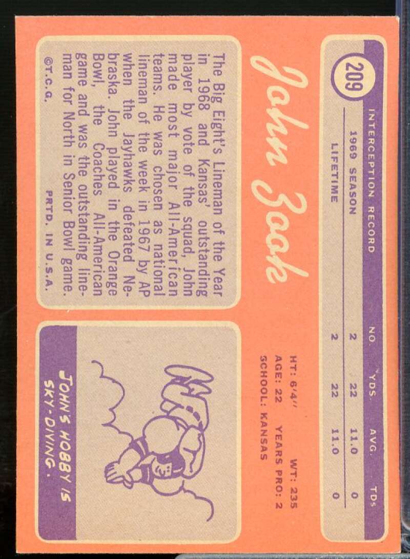 John Zook Rookie Card 1970 Topps #209  Image 2