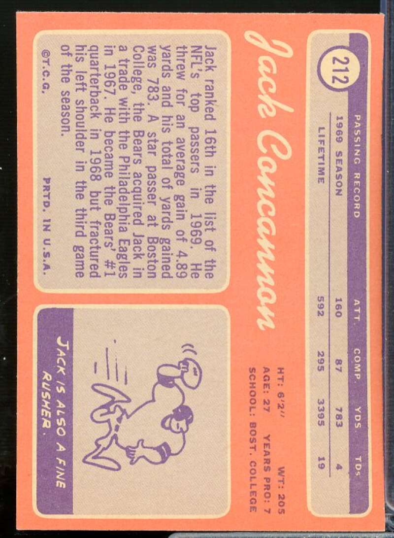 Jack Concannon Card 1970 Topps #212  Image 2