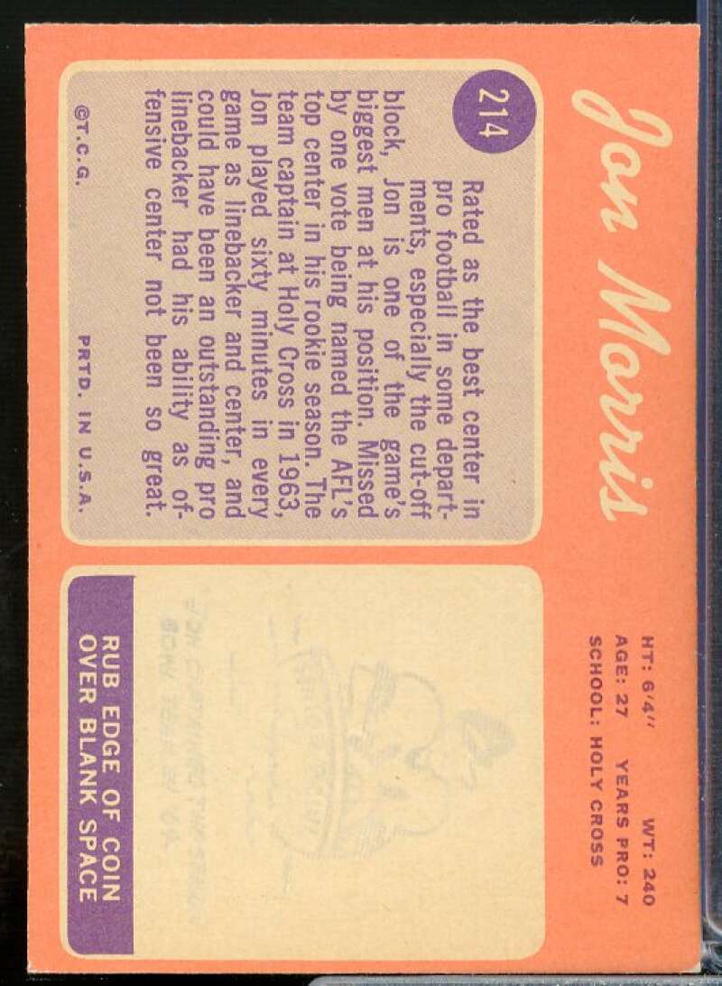 Jon Morris Card 1970 Topps #214  Image 2