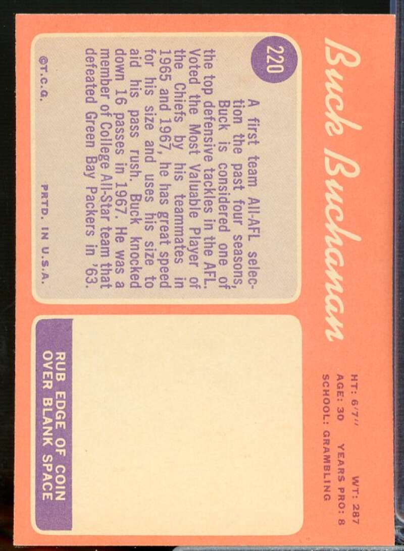 Buck Buchanan Card 1970 Topps #220  Image 2