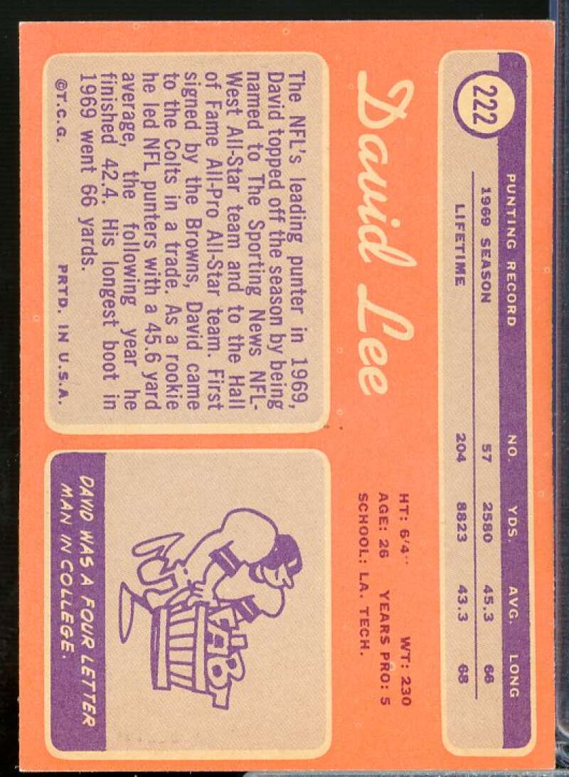 David Lee Rookie Card 1970 Topps #222  Image 2