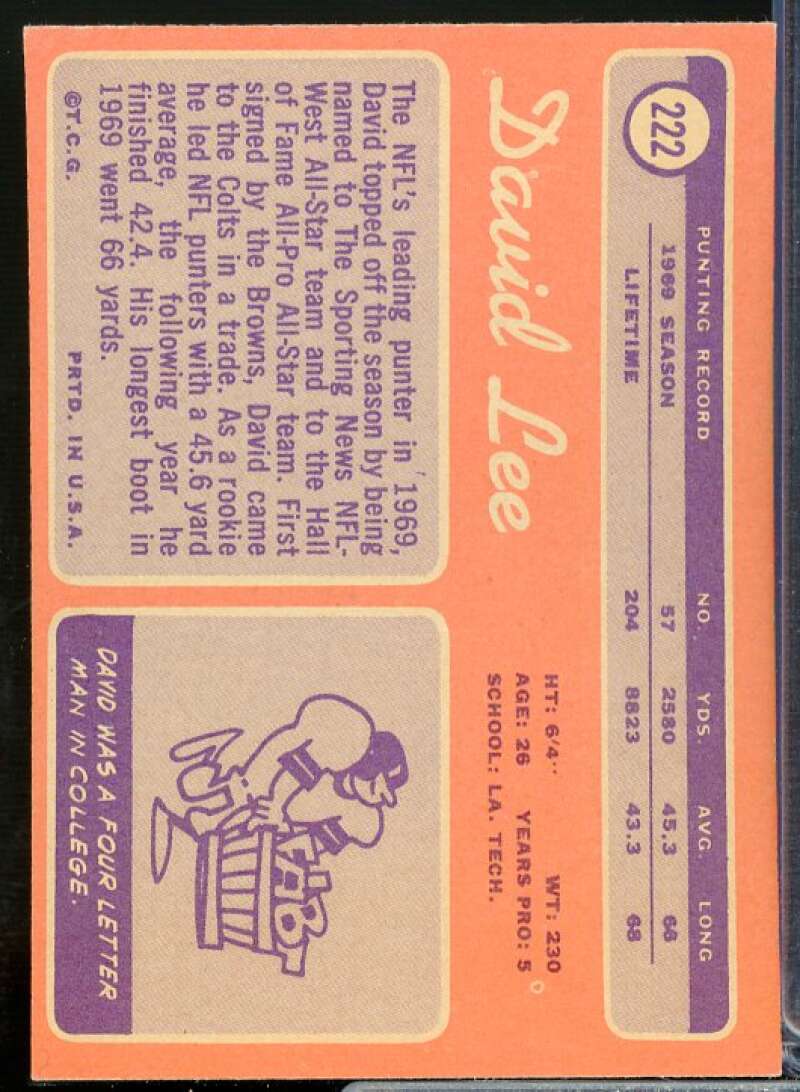 David Lee Rookie Card 1970 Topps #222  Image 2