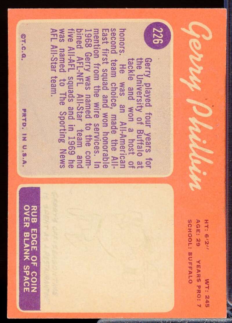 Gerry Philbin Card 1970 Topps #226  Image 2