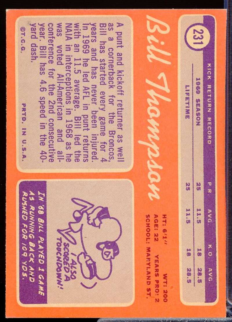 Bill Thompson Rookie Card 1970 Topps #231  Image 2