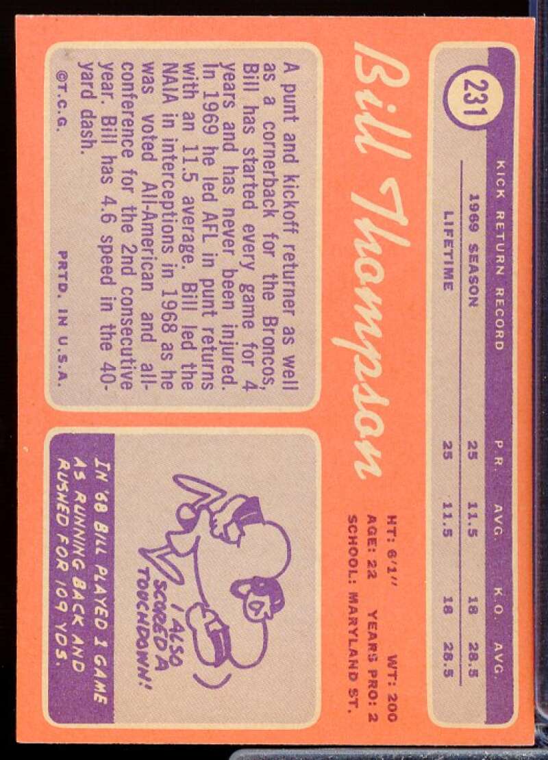Bill Thompson Rookie Card 1970 Topps #231  Image 2