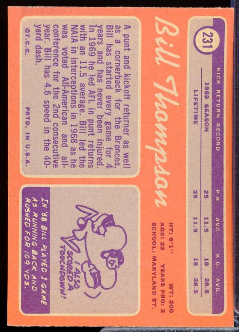 Bill Thompson Rookie Card 1970 Topps #231  Image 2