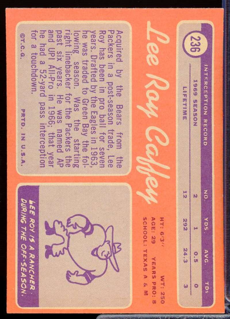 Lee Roy Caffey Card 1970 Topps #236  Image 2