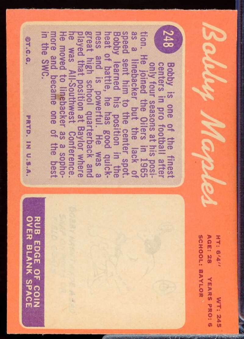 Bobby Maples Card 1970 Topps #248  Image 2