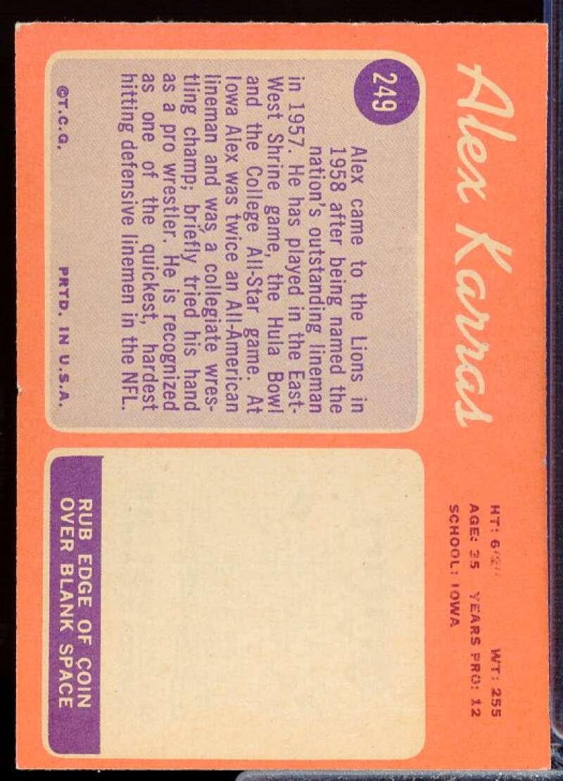 Alex Karras Card 1970 Topps #249  Image 2