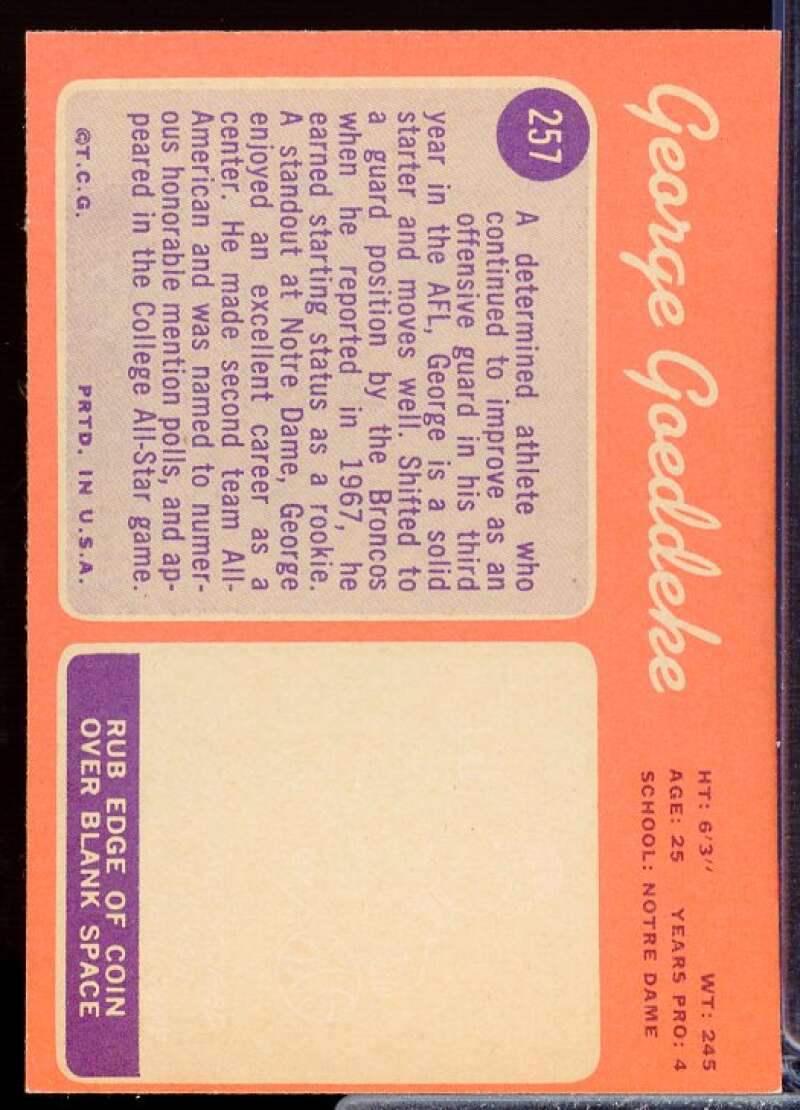 George Goeddeke Rookie Card 1970 Topps #257  Image 2