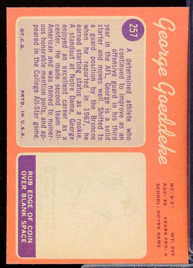 George Goeddeke Rookie Card 1970 Topps #257  Image 2
