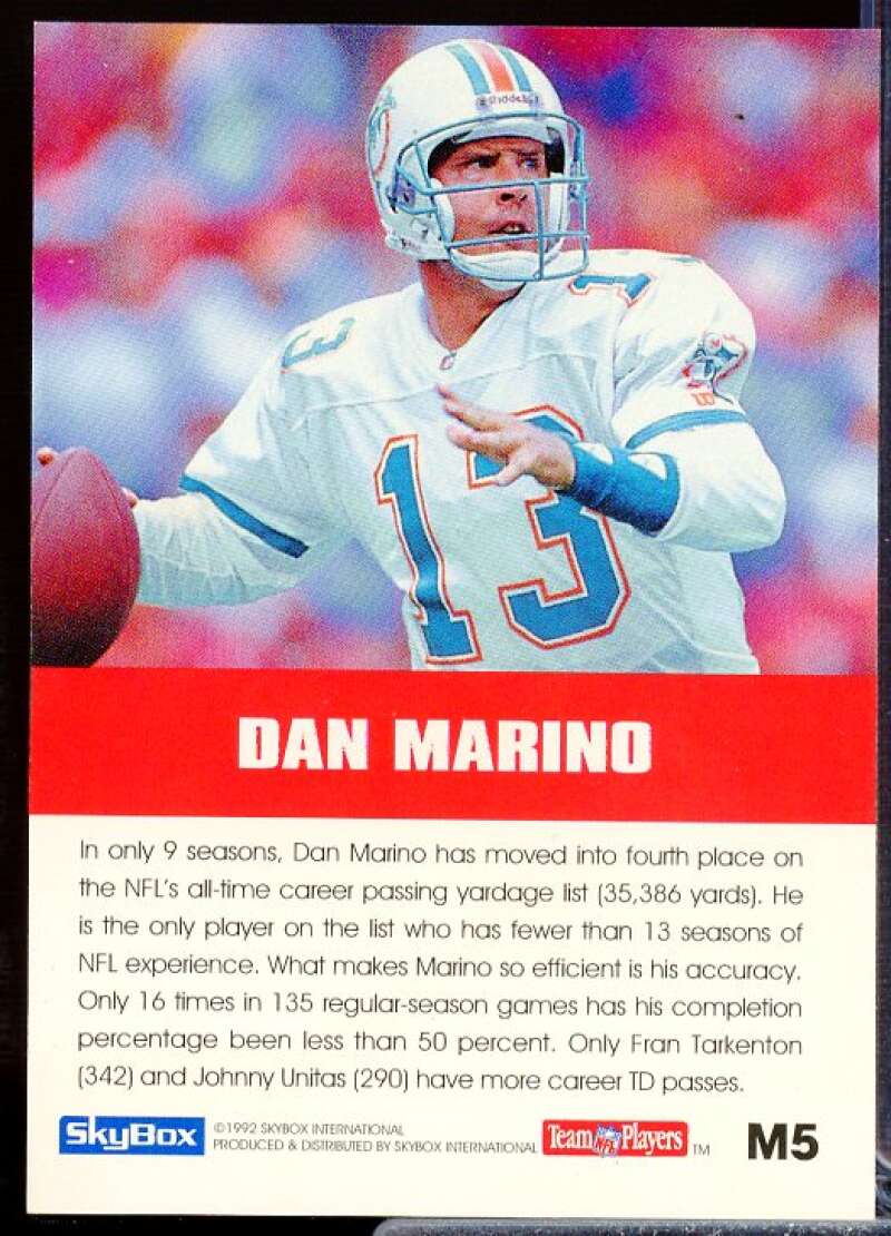 Dan Marino Card 1992 SkyBox Impact Major Impact #M5  Image 2