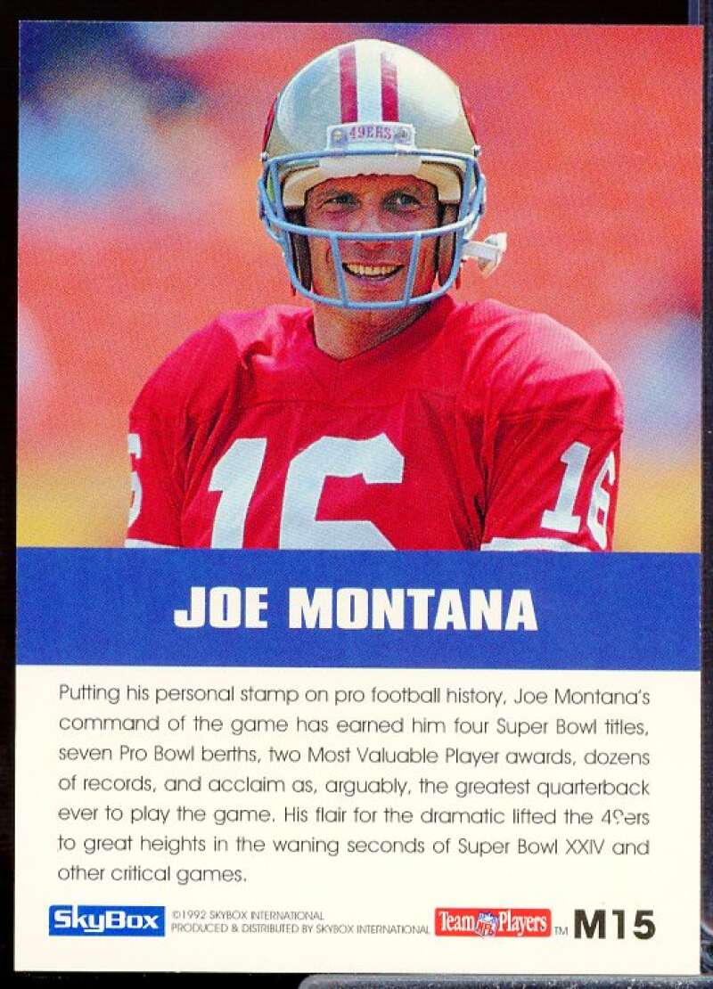 Joe Montana Card 1992 SkyBox Impact Major Impact #M15  Image 2
