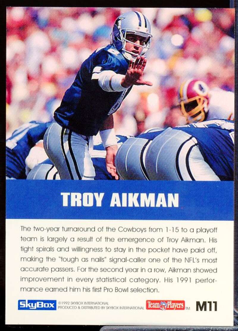 Troy Aikman Card 1992 SkyBox Impact Major Impact #M11  Image 2