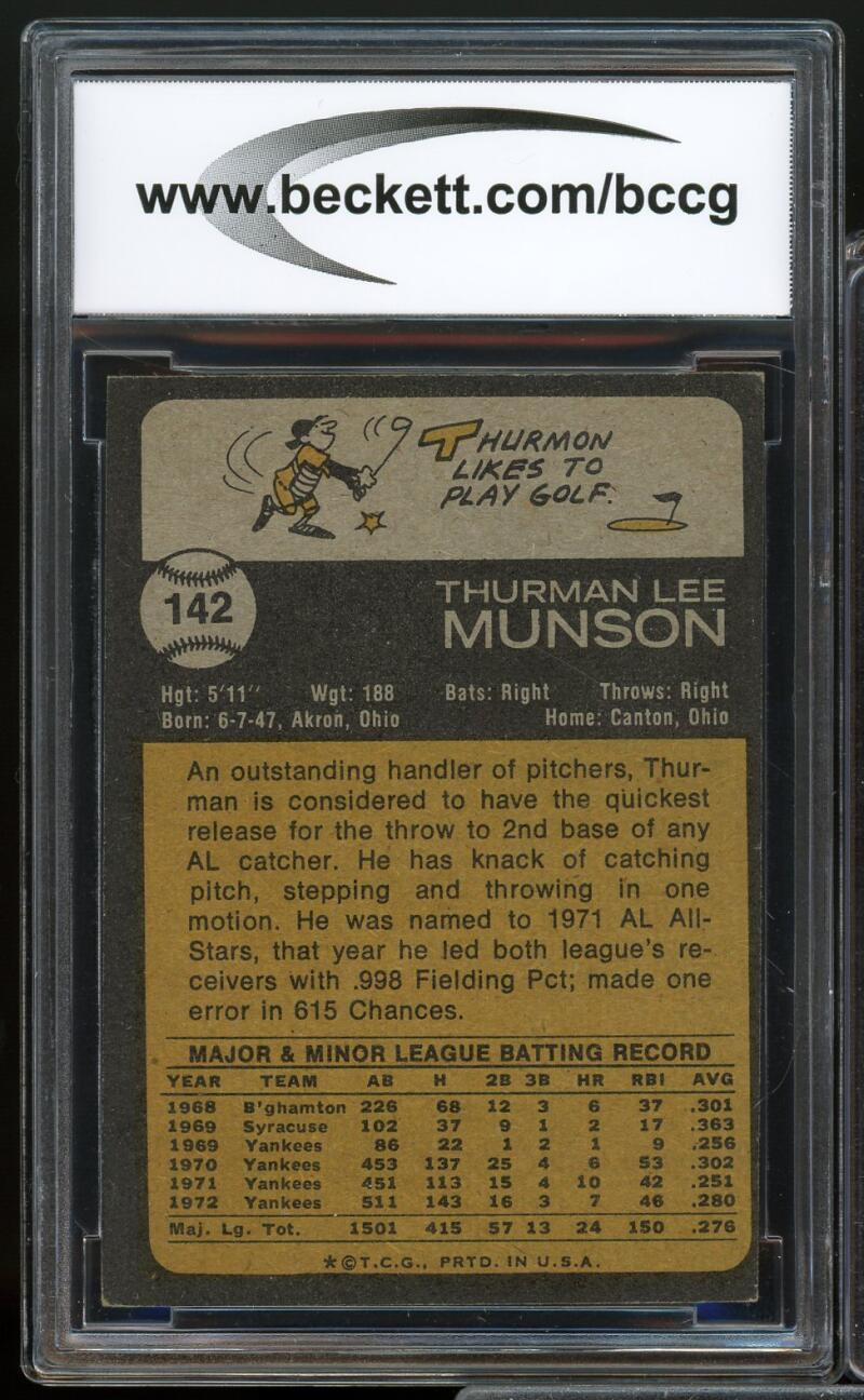 1973 Topps #142 Thurman Munson Card BGS BCCG 8 Excellent+ Image 2