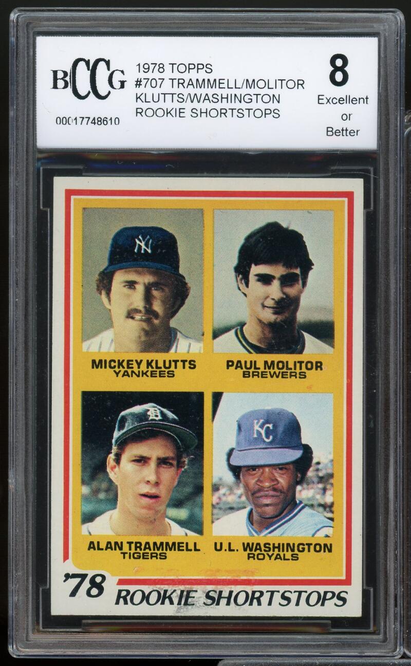 1978 Topps #707 Alan Trammell / Paul Molitor Rookie Card BGS BCCG 8 Excellent+ Image 1