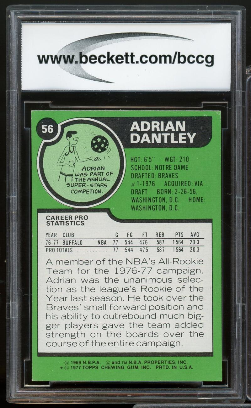 1977-78 Topps #56 Adrian Dantley Rookie Card BGS BCCG 9 Near Mint+ Image 2