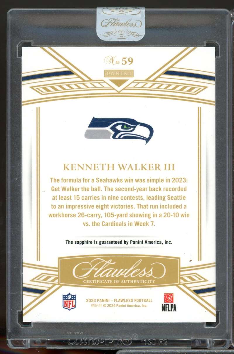 Kenneth Walker III 9/15 Card 2023 Panini Flawless Sapphire #59  Image 2